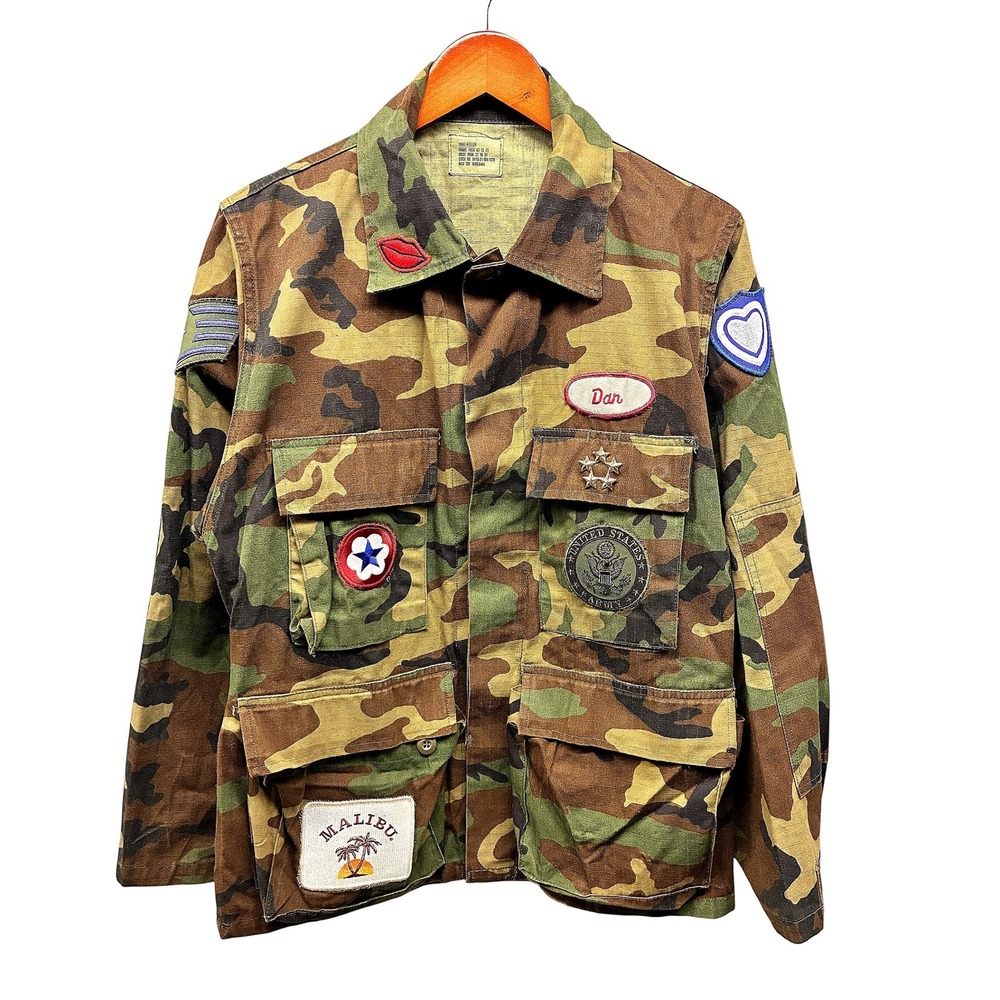 US Military Men's Small Regular BDU Field Jacket Woodland Camo Custom Patches